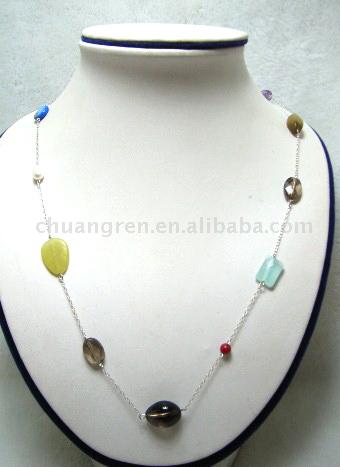  Semi Precious Stone and 925 Silver Chain Necklace (Полудрагоценных камня и 925 Серебряная цепочка ожерелье)