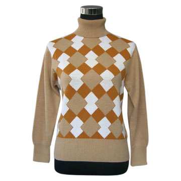  Ladies` Intarsia Turtleneck Cashmere Sweater (Ladies `Intarsia Pull col roulé en cachemire)