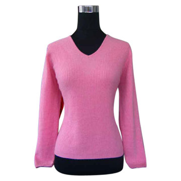  Ladies` Rib Fleece V-neck Cashmere Sweater (Ladies `Rib polaire col V cachemire Pulls)