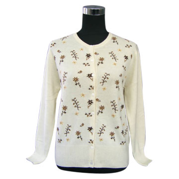  Ladies` Intarsia Round Neck Cashmere Cardigan with Paillettes (Женские Интарсия шею Кашемир Кардиган с Paillettes)