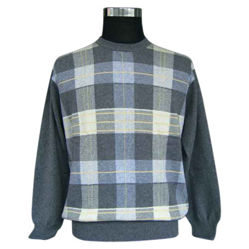  Men`s Intarsia Round Neck Cashmere Pullover (Мужские Интарсия шею Cashmere Pullover)