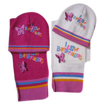  Acrylic Knitted Hat and Scarf Set for Girls (Acryl Strickmütze und Schal-Set für Mädchen)