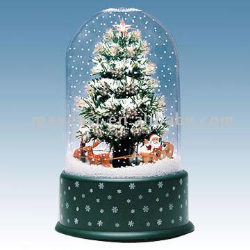  36cm Music Snow Cube with Optic Fiber Tree and Revolving Deer