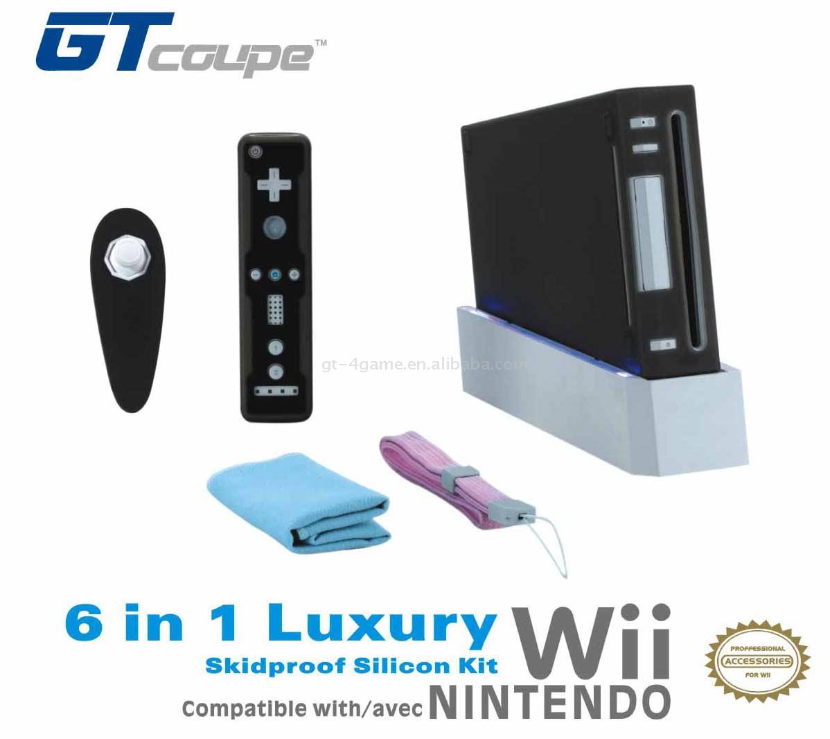  6-In-1 Luxury Skidproof Silicon Kit for Wii (6-в  люкс Skidproof Силиконовой комплект для Wii)