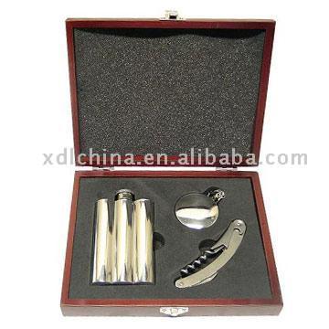  Hip Flask Set with Wooden Box Packing ( Hip Flask Set with Wooden Box Packing)