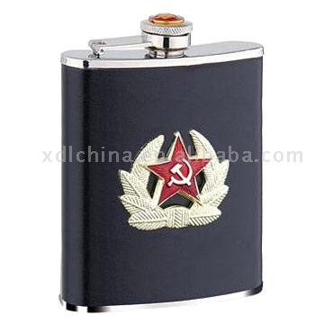  Hip Flask with Genuine Leather Covered ( Hip Flask with Genuine Leather Covered)