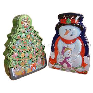  Christmas Tree-Shaped Tin Box & Christmas Snow Man-Shaped Tin Box