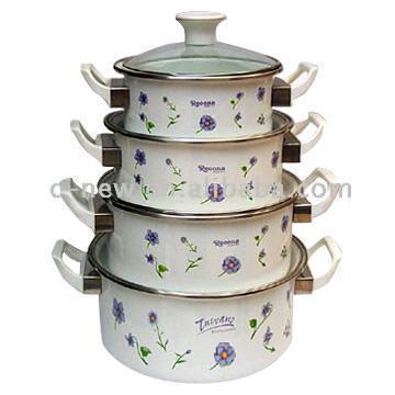  8pc Porcelain Enamel Casserole Set (8pc Emaille Kochtopf-Set)