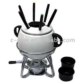  16-Piece Enamel Fondue Set with 6 Color-Coded Forks (16-Piece Enamel Fondue-Set mit 6 Color-Coded Forks)