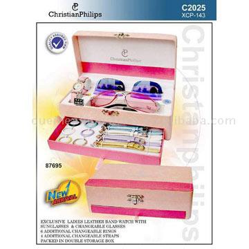  Ladies` Gift Set with Changeable Straps, Rings & Sunglasses (Женские Gift Set со сменными ремнями, кольцами & солнцезащитные очки)