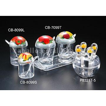  Acrylic Jam Jars, Butter Knife Set (Acryl Gewürzgläser, Buttermesser Set)