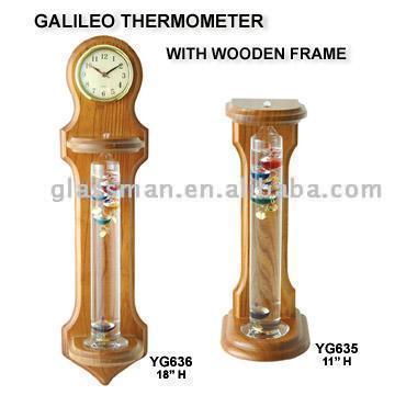 Galileo-Thermometer mit Holzrahmen (Galileo-Thermometer mit Holzrahmen)