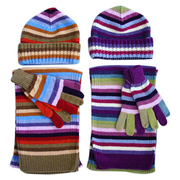  Acrylic Chenille Knitted Scarf, Hat and Gloves Sets (Acrylique Chenille Knitted Écharpe, bonnet et gants Sets)