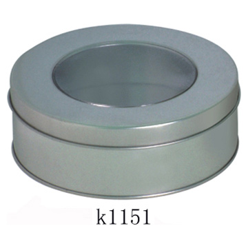  Back-Covered Round Tin Can with Wiondow (Back-ronde couvert boîte avec Wiondow)