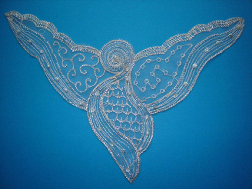  Silver Silk Embroidery on Organza with Beads and Sequins(30029) ( Silver Silk Embroidery on Organza with Beads and Sequins(30029))