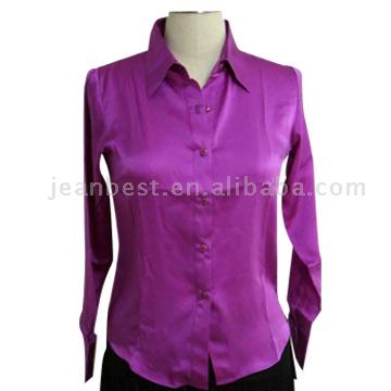  100% Silk Satin Shirt with Long Sleeves