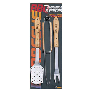  3pc Wood Handle BBQ Set ( 3pc Wood Handle BBQ Set)