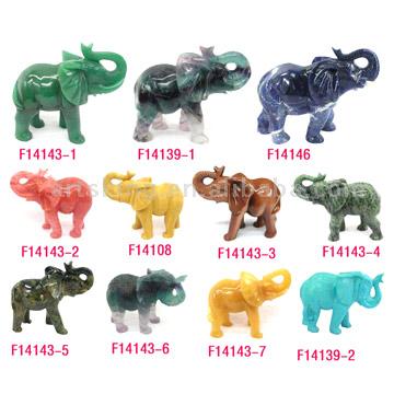  Semi-Precious Stone Elephant Carvings