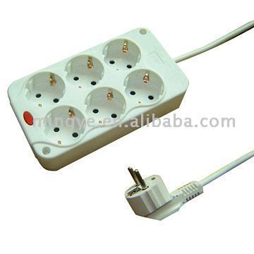  6-Way Square Germany Socket with Luminous Indicator (6-Way ², l`Allemagne Socket avec indicateur lumineux)