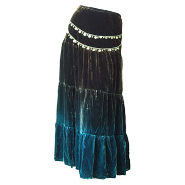  Ladies` Rayon Silk Ombre Dyed Velvet Skirt ( Ladies` Rayon Silk Ombre Dyed Velvet Skirt)