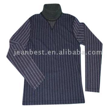 Men`s Striped Turtle-Neck Casual Shirt with Long Sleeves