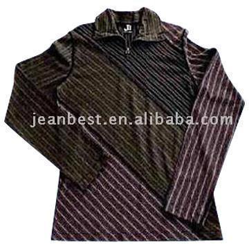  Men`s Striped Patch-Work Long Sleeve Shirt with Zipper