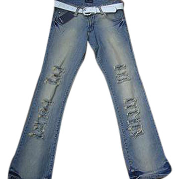  Ladies` Stretched Slub Denim Pants