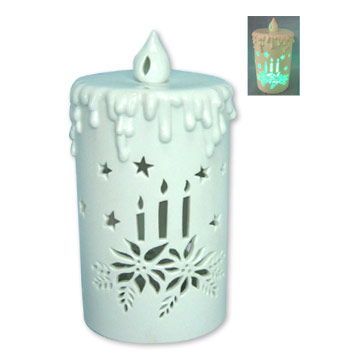  Porcelain Die Cut LED Lighted Candle Decoration, White Color with X`mas Tre ( Porcelain Die Cut LED Lighted Candle Decoration, White Color with X`mas Tre)