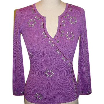  L/S Slv Beaded Crew V-Neck Pullover (L / S Slv бисером экипажа V-Neck Pullover)