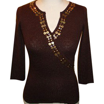  L/S Slv Beaded Crew V-Neck Pullover (L / S Slv бисером экипажа V-Neck Pullover)