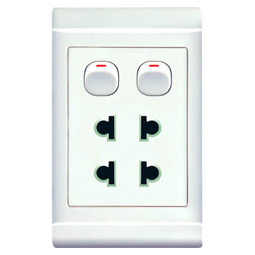  Twin Two Pin Socket with Two Gang Switch ( Twin Two Pin Socket with Two Gang Switch)