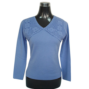  Ladies` V-Neck Crochet Pullover ( Ladies` V-Neck Crochet Pullover)