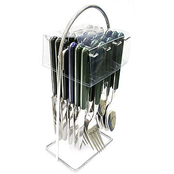  24pc Stainless Steel Cutlery Set with Stand (Stainless Steel 24pc Cutlery Set avec support)