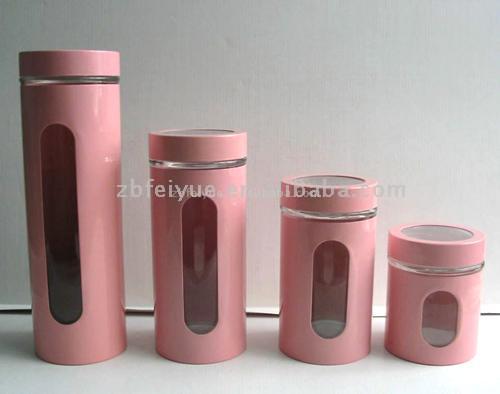  4pc Glass Storage Jars with Metal Coating ( 4pc Glass Storage Jars with Metal Coating)