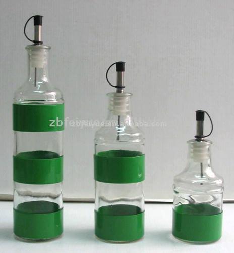  3pc Round Oil/Vinegar Bottle with Metal Coating ( 3pc Round Oil/Vinegar Bottle with Metal Coating)