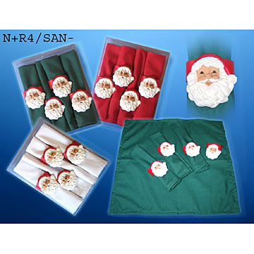  4 Napkins + Santa Napkin Holders (4 serviettes + Santa napperons)