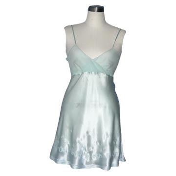  100% Silk Embroidered Ladies` Nightgown