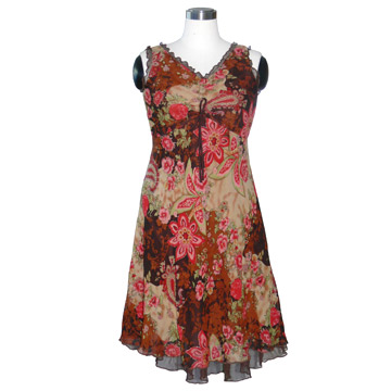  100% Silk Printed Dress with Ruffles ( 100% Silk Printed Dress with Ruffles)
