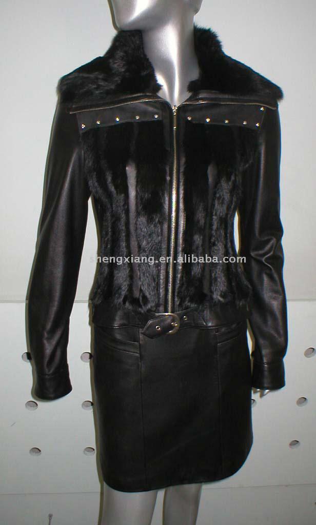  Ladies` Lamb Leather Garment Sheared with Rabbit Fur ( Ladies` Lamb Leather Garment Sheared with Rabbit Fur)