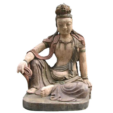  Colored Woodcarving Kwan-Yin (North Wei Period)