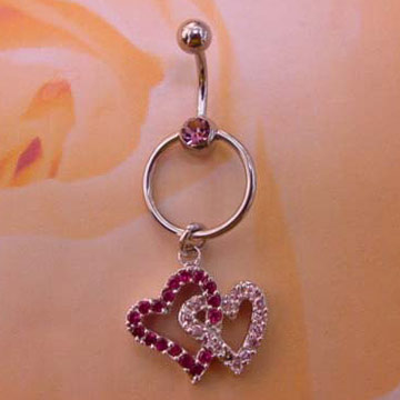  Double Heart Dangling Belly Ring ( Double Heart Dangling Belly Ring)