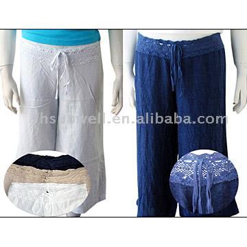  Ladies` Linen Pants with Lace Waistband ( Ladies` Linen Pants with Lace Waistband)