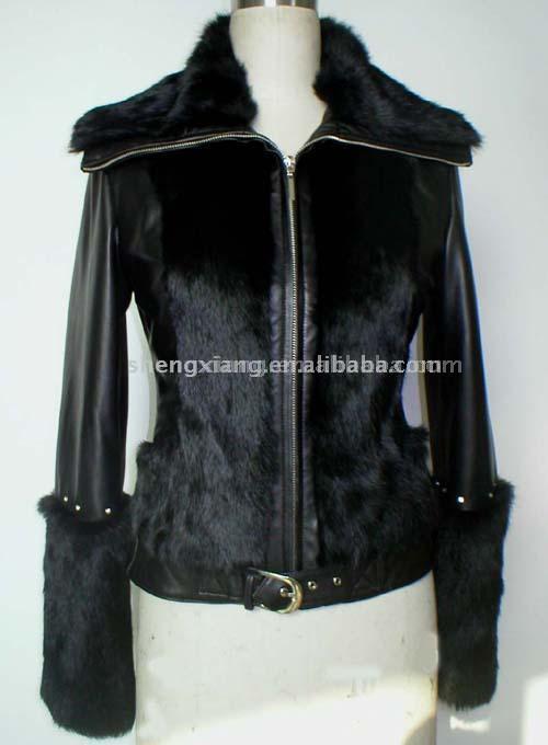  Ladies` Lamb Leather Jacket Sheared with Rabbit Fur ( Ladies` Lamb Leather Jacket Sheared with Rabbit Fur)