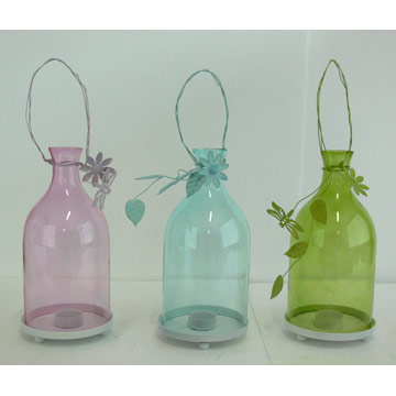  Color Glass Candle Holder with Iron Wire Flower ( Color Glass Candle Holder with Iron Wire Flower)