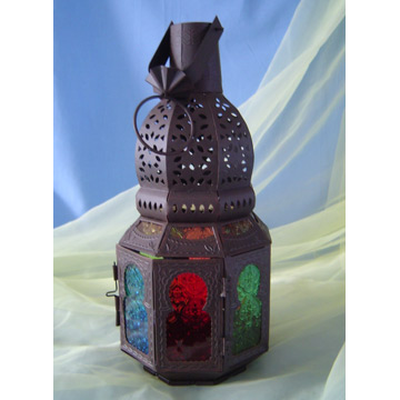  Iron Lantern with Color Glass