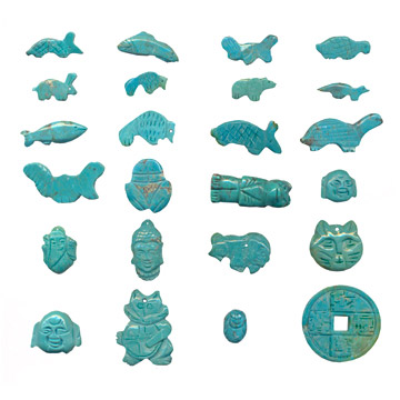  Stabilized Turquoise Carved Pendant and Totem (Stabilisé Pendentif Turquoise sculpté et Totem)