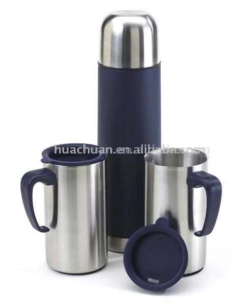  500ml Steel Vacuum Flask & 2pcs 300ml Coffee Cups (500ml Steel Thermos & 2pcs 300ml Tasses à Café)
