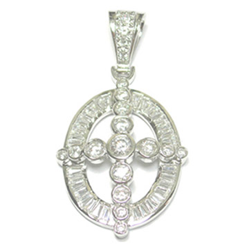  925 Sterling Silver Cross Pendant with CZ Stone ( 925 Sterling Silver Cross Pendant with CZ Stone)