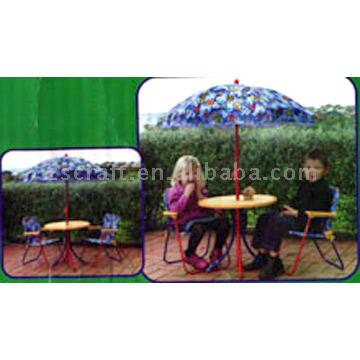  Kids` Chairs, Umbrella and Table (Kids `chaises, parasol et table)