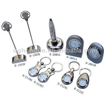 Tabelle Quarzuhr, Memo Clipper, Schlüsselanhänger mit Uhr und Kugelschreiber (Tabelle Quarzuhr, Memo Clipper, Schlüsselanhänger mit Uhr und Kugelschreiber)